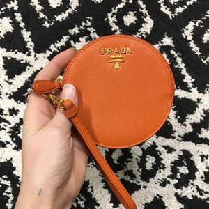 AUTHENTIC Prada zip pouch orange saffiano leather
